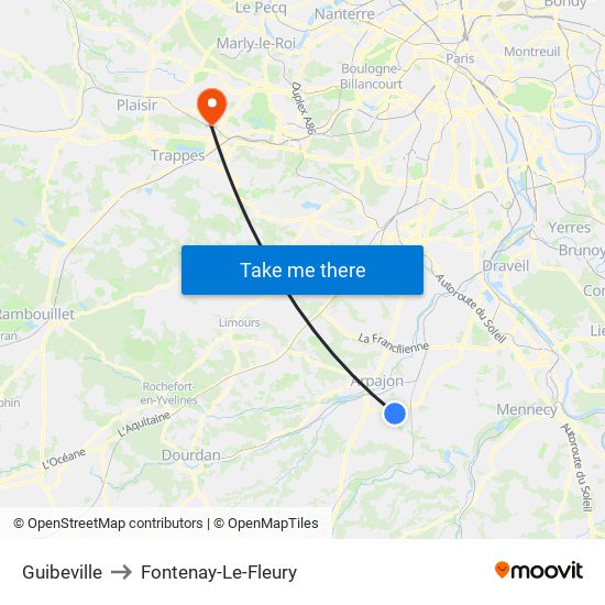 Guibeville to Fontenay-Le-Fleury map