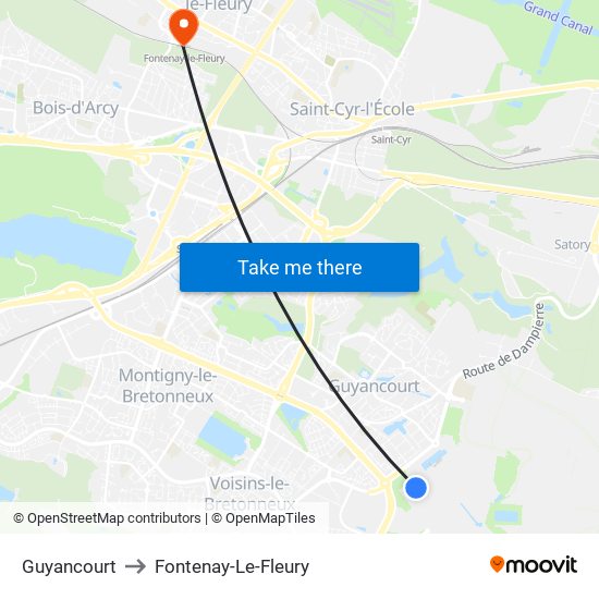 Guyancourt to Fontenay-Le-Fleury map