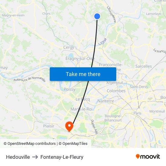 Hedouville to Fontenay-Le-Fleury map