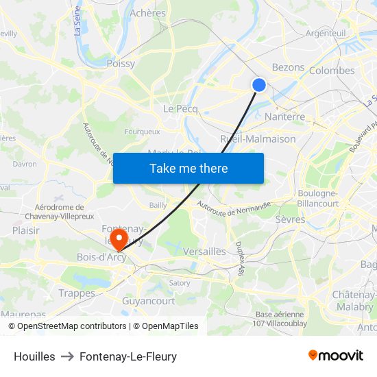 Houilles to Fontenay-Le-Fleury map