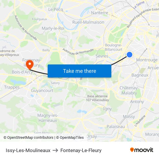 Issy-Les-Moulineaux to Fontenay-Le-Fleury map