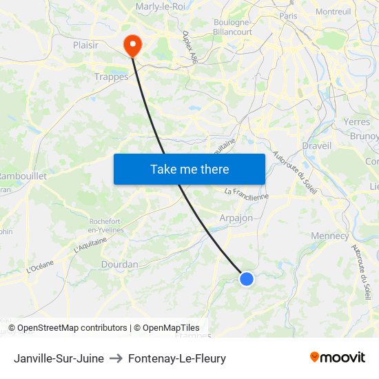 Janville-Sur-Juine to Fontenay-Le-Fleury map