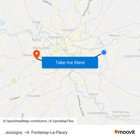 Jossigny to Fontenay-Le-Fleury map