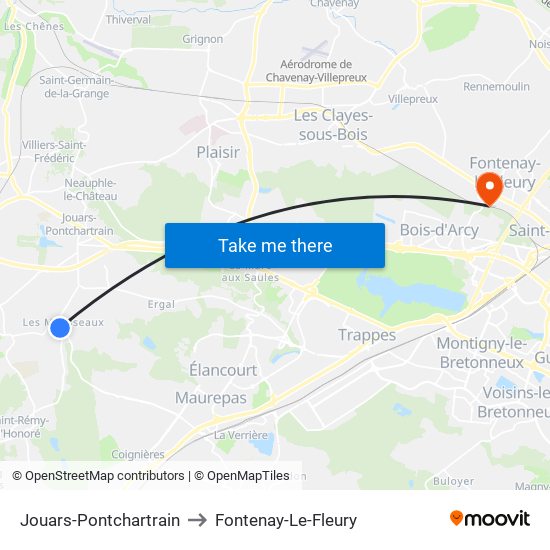 Jouars-Pontchartrain to Fontenay-Le-Fleury map
