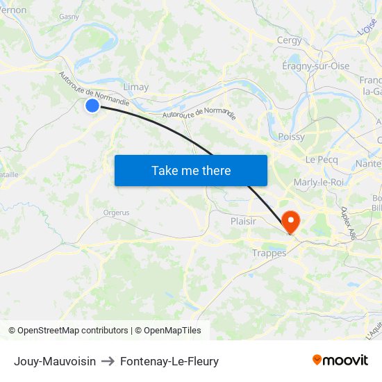 Jouy-Mauvoisin to Fontenay-Le-Fleury map
