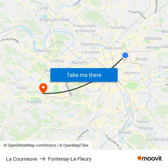 La Courneuve to Fontenay-Le-Fleury map