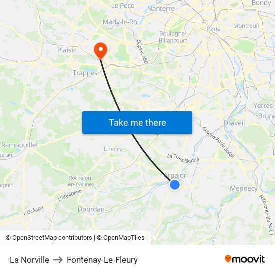 La Norville to Fontenay-Le-Fleury map