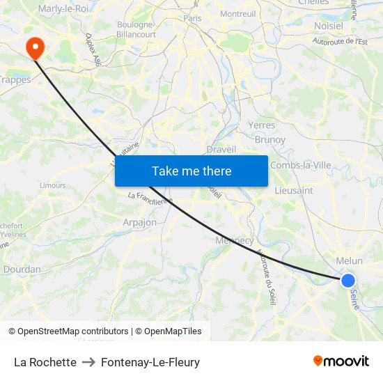 La Rochette to Fontenay-Le-Fleury map