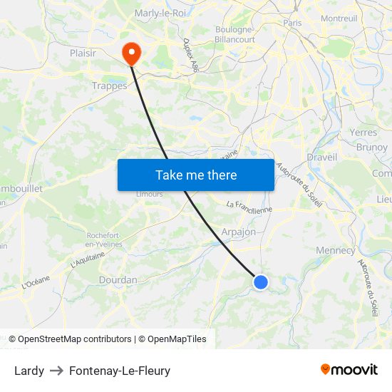 Lardy to Fontenay-Le-Fleury map