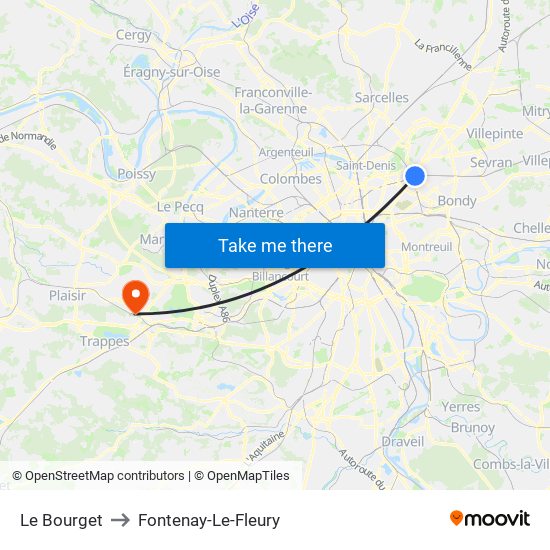 Le Bourget to Fontenay-Le-Fleury map