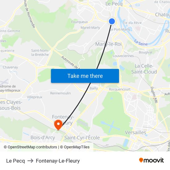 Le Pecq to Fontenay-Le-Fleury map