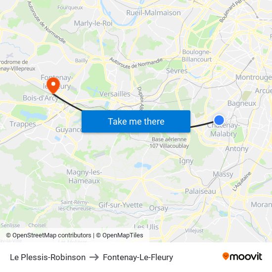 Le Plessis-Robinson to Fontenay-Le-Fleury map