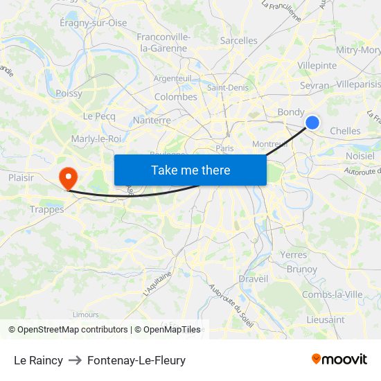 Le Raincy to Fontenay-Le-Fleury map