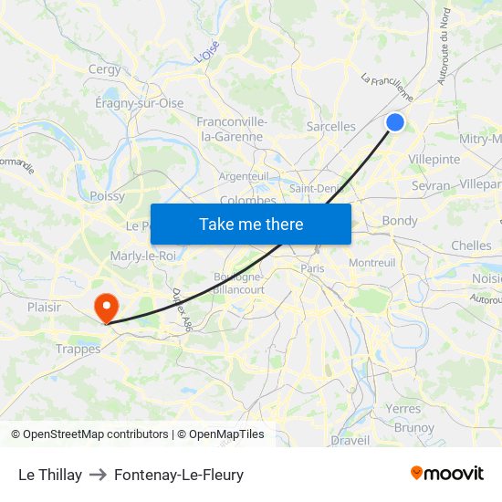 Le Thillay to Fontenay-Le-Fleury map