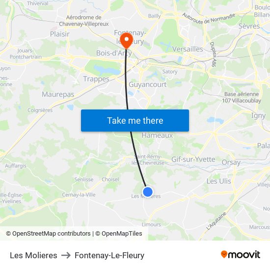 Les Molieres to Fontenay-Le-Fleury map