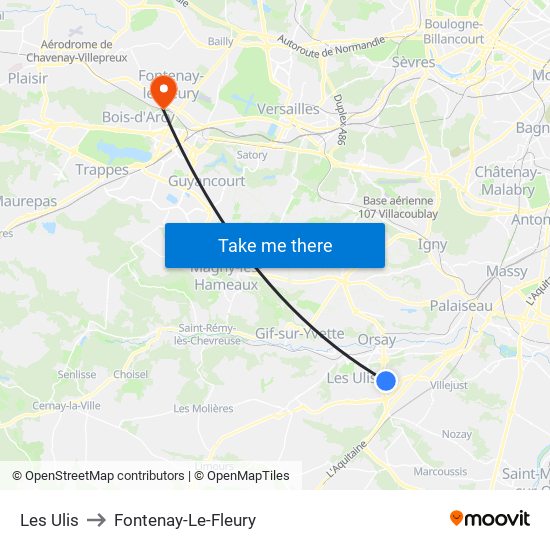 Les Ulis to Fontenay-Le-Fleury map