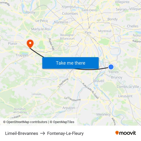 Limeil-Brevannes to Fontenay-Le-Fleury map