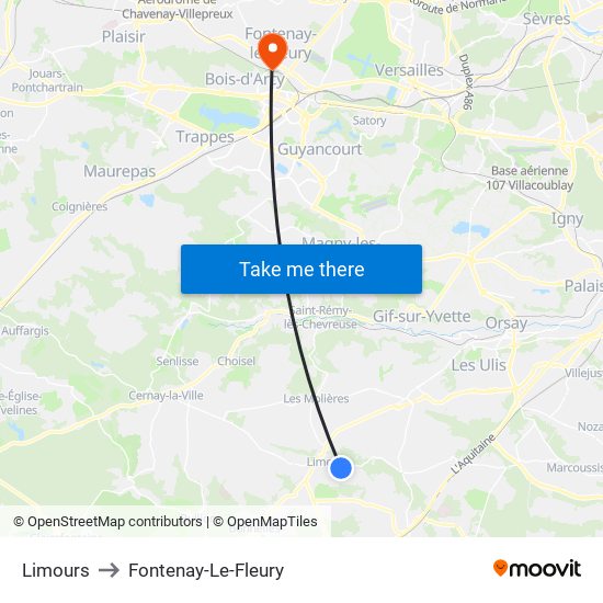 Limours to Fontenay-Le-Fleury map