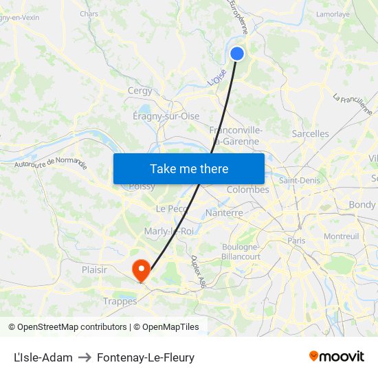 L'Isle-Adam to Fontenay-Le-Fleury map