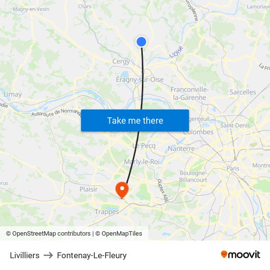 Livilliers to Fontenay-Le-Fleury map