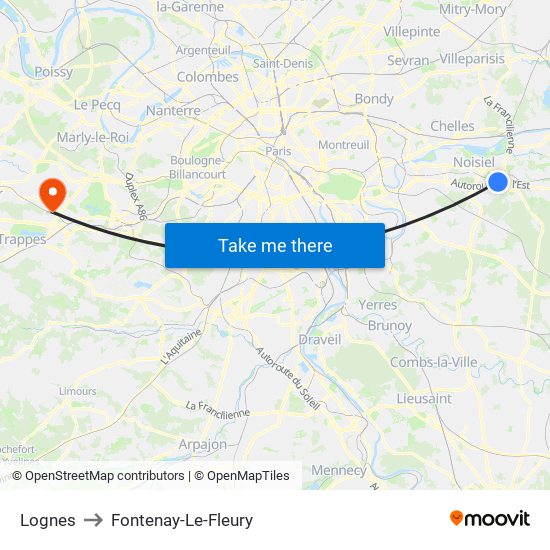 Lognes to Fontenay-Le-Fleury map
