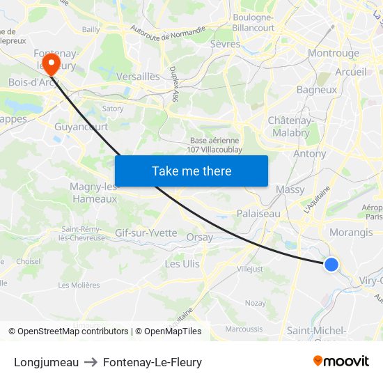 Longjumeau to Fontenay-Le-Fleury map
