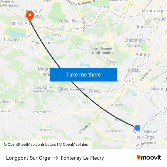 Longpont-Sur-Orge to Fontenay-Le-Fleury map