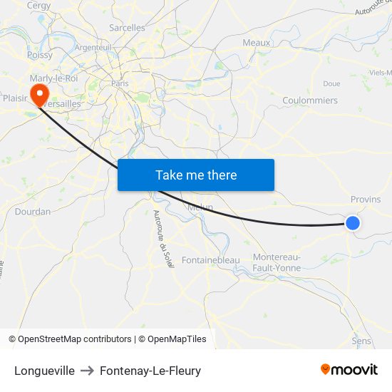Longueville to Fontenay-Le-Fleury map