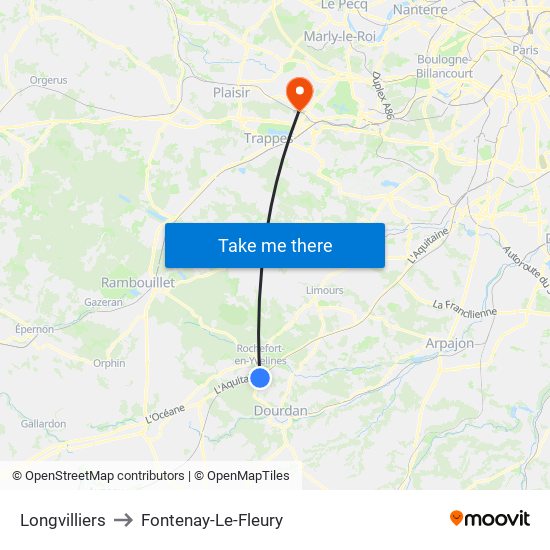 Longvilliers to Fontenay-Le-Fleury map