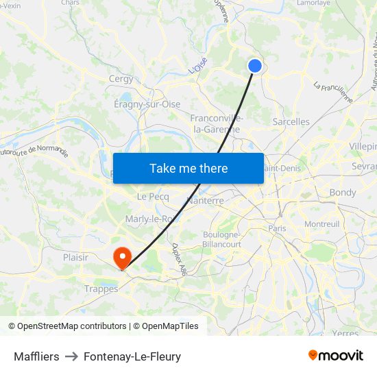Maffliers to Fontenay-Le-Fleury map