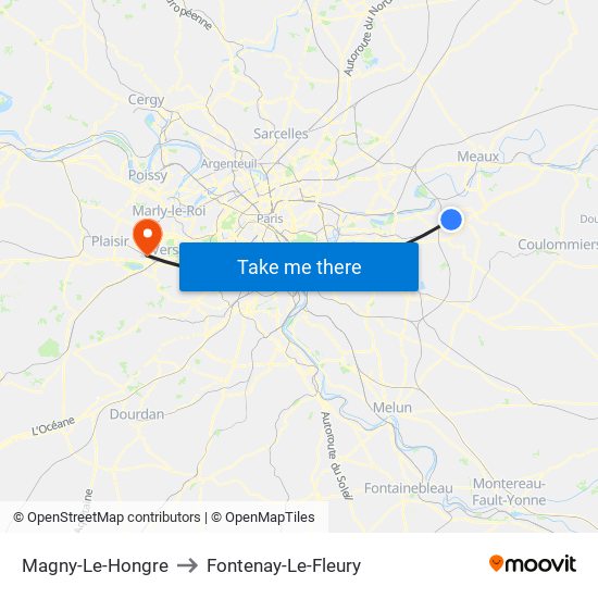 Magny-Le-Hongre to Fontenay-Le-Fleury map