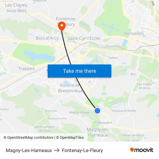 Magny-Les-Hameaux to Fontenay-Le-Fleury map