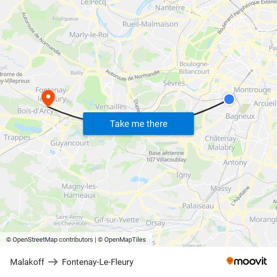 Malakoff to Fontenay-Le-Fleury map