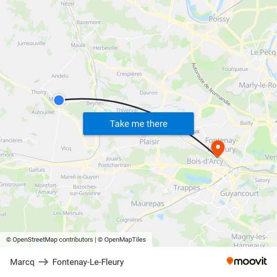 Marcq to Fontenay-Le-Fleury map