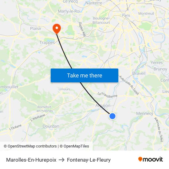 Marolles-En-Hurepoix to Fontenay-Le-Fleury map