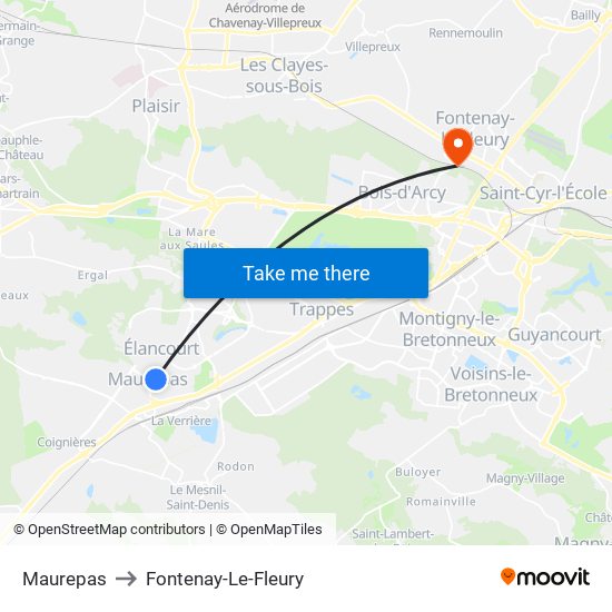 Maurepas to Fontenay-Le-Fleury map