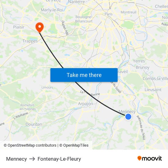 Mennecy to Fontenay-Le-Fleury map