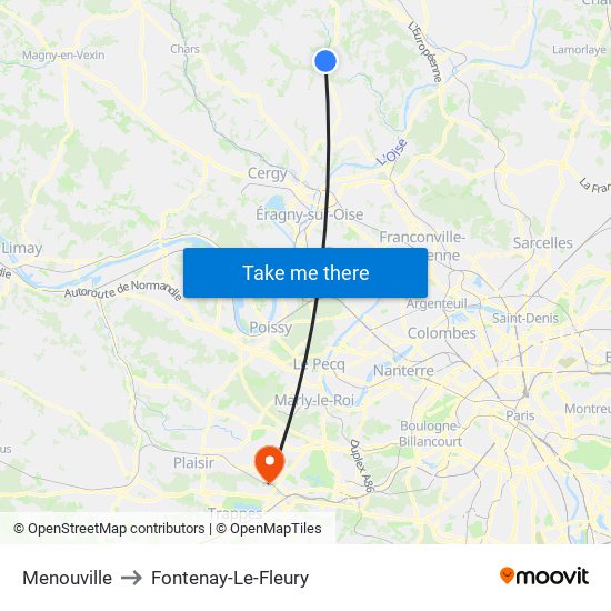 Menouville to Fontenay-Le-Fleury map