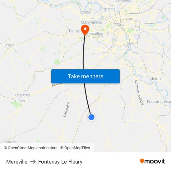 Mereville to Fontenay-Le-Fleury map