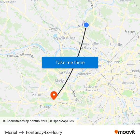 Meriel to Fontenay-Le-Fleury map
