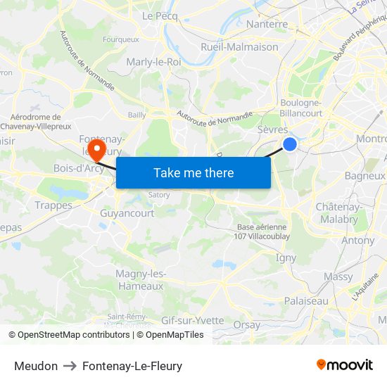 Meudon to Fontenay-Le-Fleury map