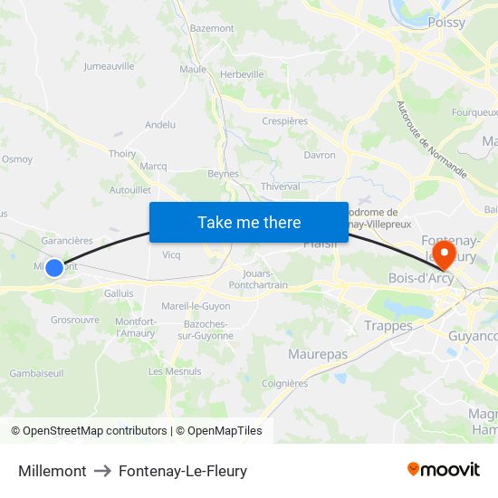 Millemont to Fontenay-Le-Fleury map