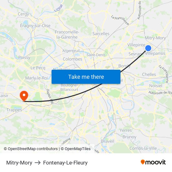 Mitry-Mory to Fontenay-Le-Fleury map