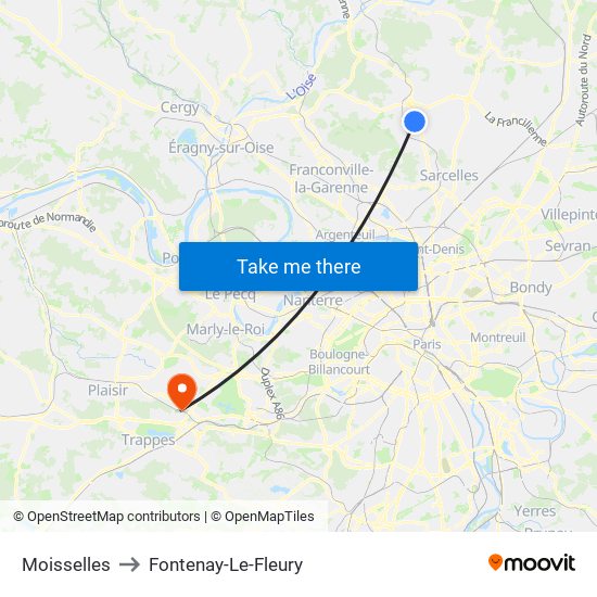 Moisselles to Fontenay-Le-Fleury map