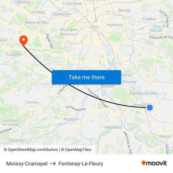 Moissy-Cramayel to Fontenay-Le-Fleury map