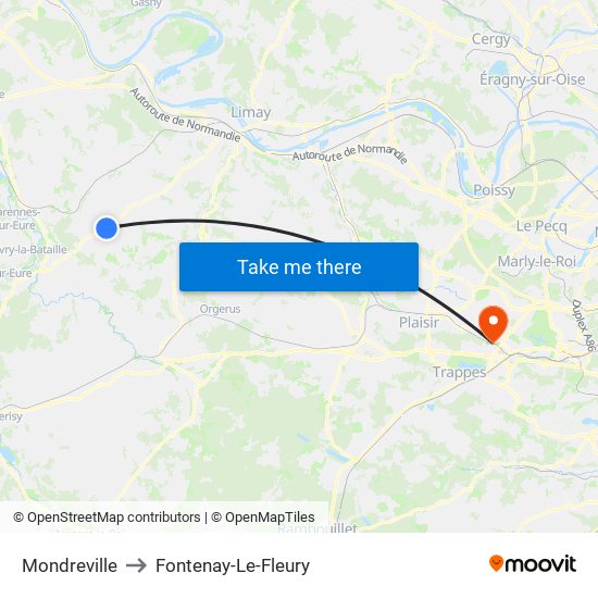 Mondreville to Fontenay-Le-Fleury map