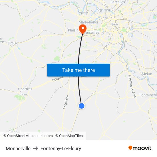 Monnerville to Fontenay-Le-Fleury map