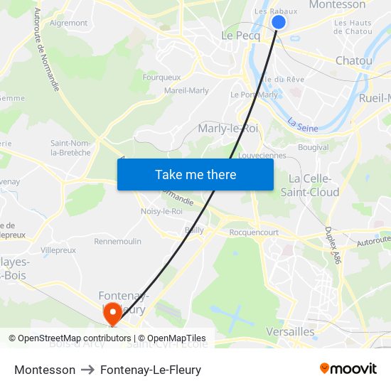 Montesson to Fontenay-Le-Fleury map