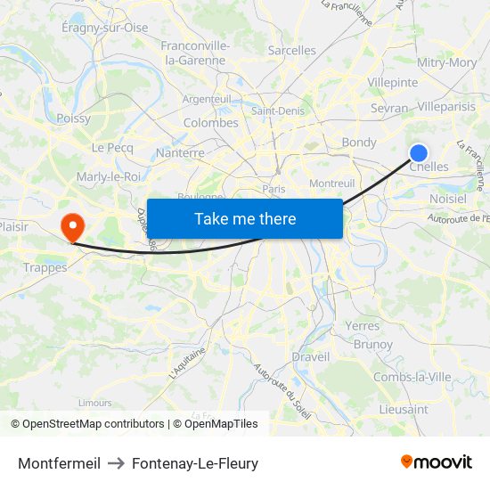 Montfermeil to Fontenay-Le-Fleury map