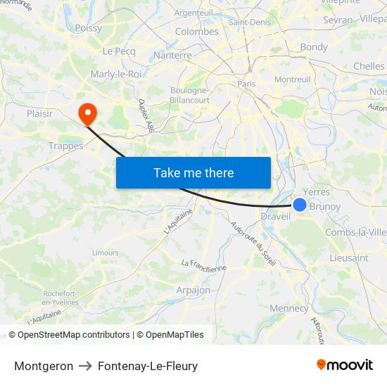 Montgeron to Fontenay-Le-Fleury map